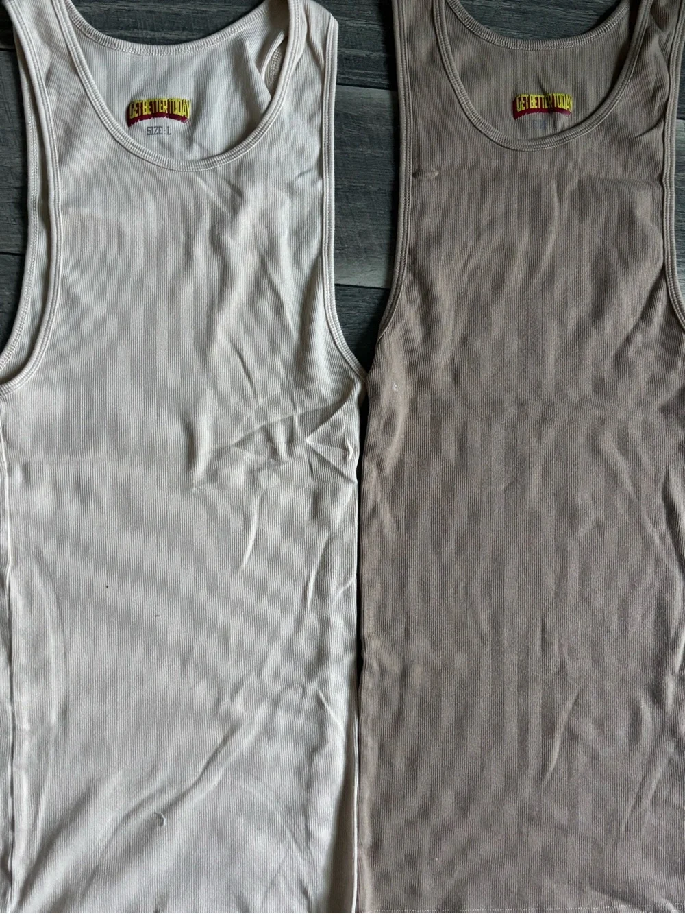 GetBetterToday Tank Undershirts - White and Taupe - Size L